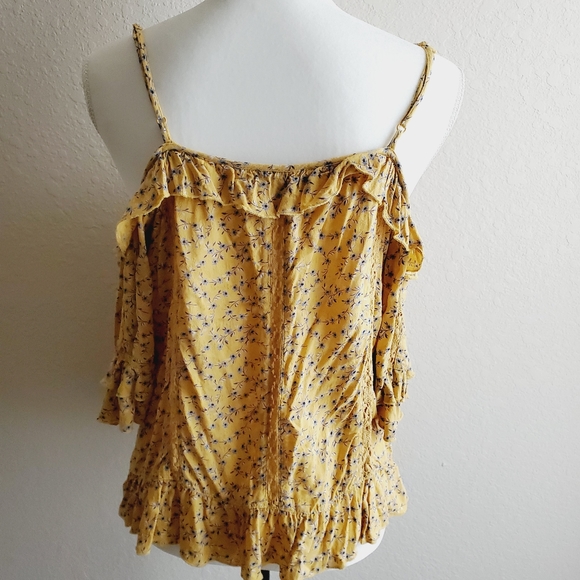 American Eagle Golden Yellow Boho Floral Stretch Tank Top - Picture 4 of 6